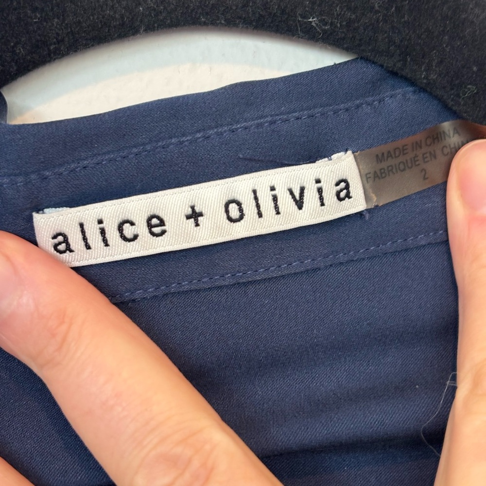 Alice + Olivia Deep Blue Long Sleeve Silk Dress 212 - Picture 4 of 9